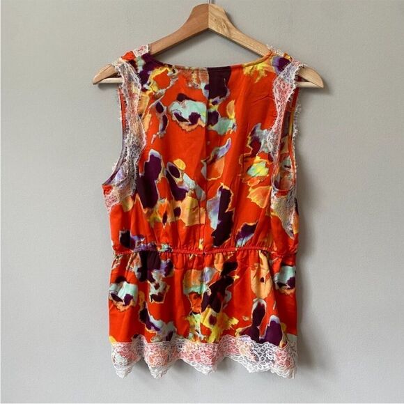 NWOT Rebecca Minkoff Women's Sleeveless Floral Lace Trim Tank Top Orange small - Picture 10 of 16